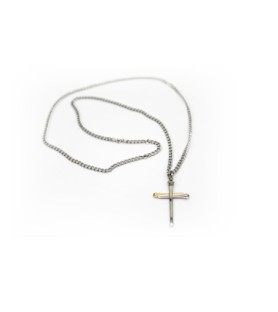 Collana in acciaio con crocefisso in argento e oro