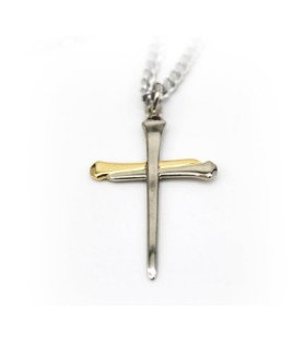 Collana in acciaio con crocefisso in argento e oro