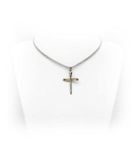 Collana in acciaio con crocefisso in argento e oro