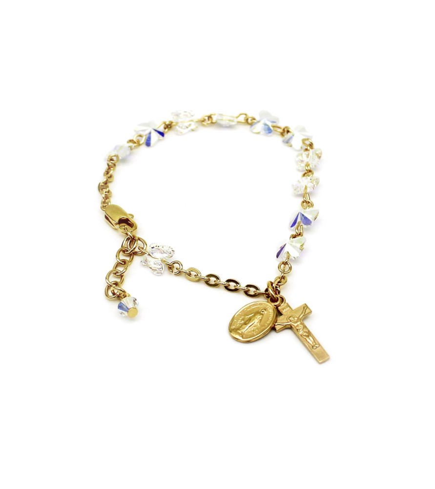 Bracciale rosario in argento 925 con grani in cristallo Swarovski trasparente a forma di farfalla Bracciale rosario in argento 925 con grani in cristallo Swarovski trasparente a forma di farfalla