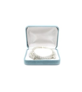 Bracciale con sferette in argento da 5 mm e medaglia Miracolosa e crocefisso