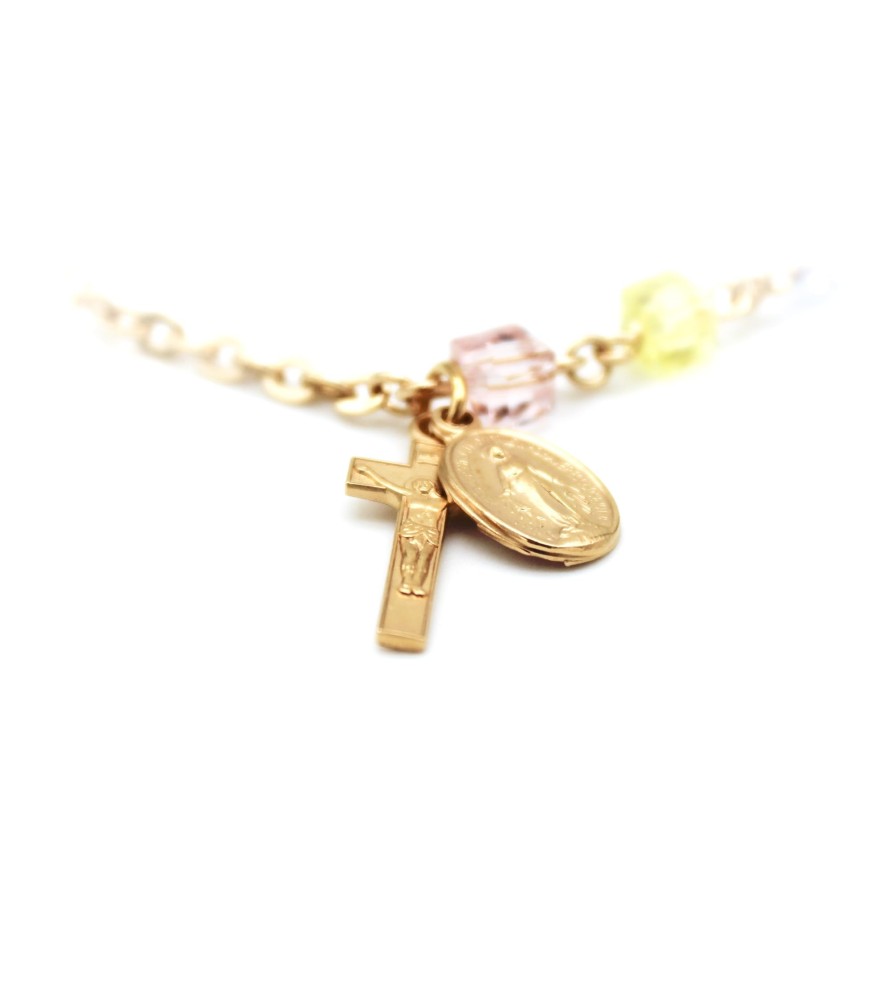 Bracciale rosario in argento 925 con grani in cristallo Swarovski multicolor a forma cubica