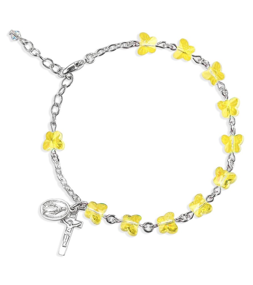 Bracciale rosario in argento 925 con grani in cristallo giallo