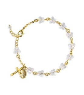 Bracciale rosario in peltro naturale dorato con grani in cristallo trasparente