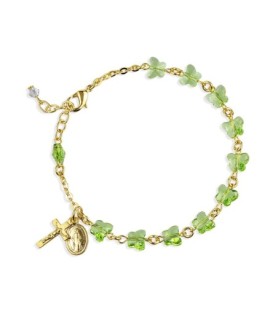 Bracciale rosario in peltro naturale dorato con grani in cristallo verde