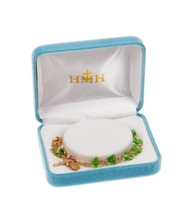 Bracciale rosario in peltro naturale dorato con grani in cristallo verde