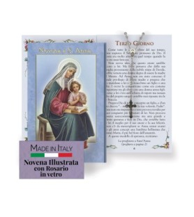 Opuscolo di 24 pagine con la novena a Sant'Anna, illustrazioni a colori e rosario in vetro incluso