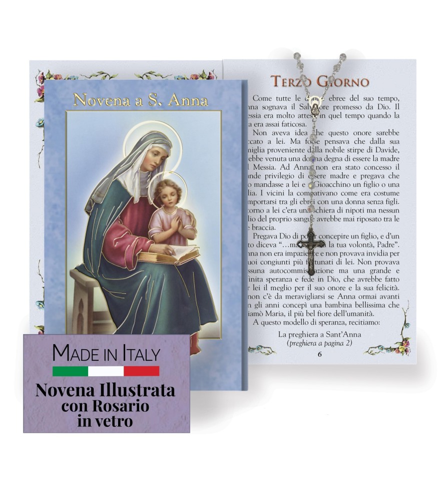 Opuscolo di 24 pagine con la novena a Sant'Anna, illustrazioni a colori e rosario in vetro incluso Opuscolo di 24 pagine con la novena a Sant'Anna, illustrazioni a colori e rosario in vetro incluso