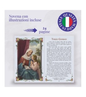 Opuscolo di 24 pagine con la novena a Sant'Anna, illustrazioni a colori e rosario in vetro incluso