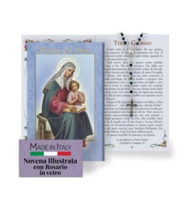 Opuscolo di 24 pagine con la novena a Sant'Anna, illustrazioni a colori e rosario in vetro incluso