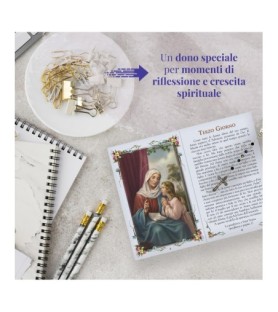 Opuscolo di 24 pagine con la novena a Sant'Anna, illustrazioni a colori e rosario in vetro incluso
