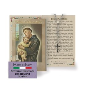 Opuscolo di 24 pagine con la novena a Sant'Antonio, illustrazioni a colori e rosario in vetro incluso
