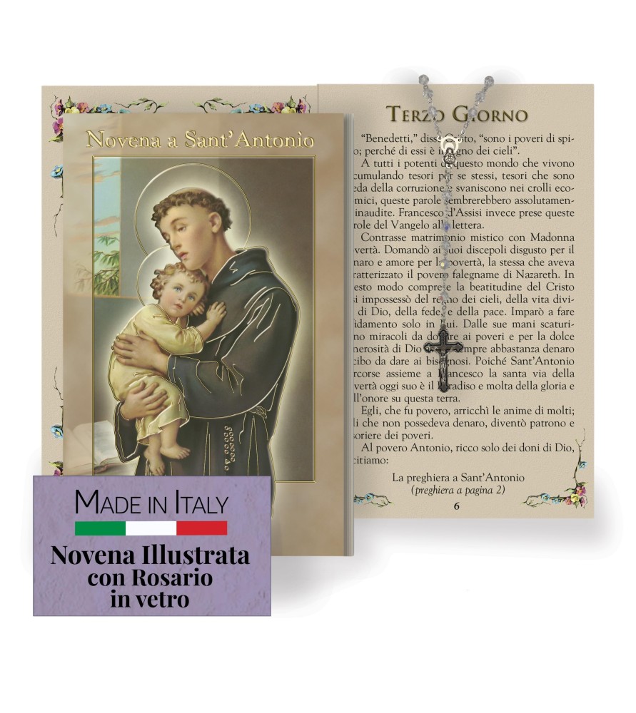Opuscolo di 24 pagine con la novena a Sant'Antonio, illustrazioni a colori e rosario in vetro incluso Opuscolo di 24 pagine con la novena a Sant'Antonio, illustrazioni a colori e rosario in vetro incluso