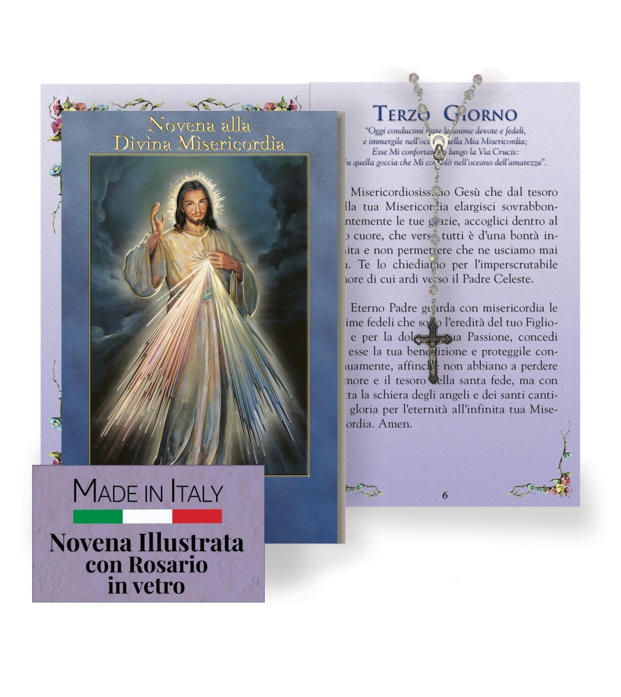 Opuscolo di 24 pagine con la novena a Gesù Misericordioso, illustrazioni a colori e rosario in vetro incluso Opuscolo di 24 pagine con la novena a Gesù Misericordioso, illustrazioni a colori e rosario in vetro incluso