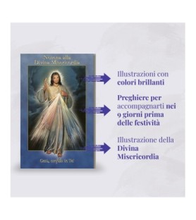 Opuscolo di 24 pagine con la novena a Gesù Misericordioso, illustrazioni a colori e rosario in vetro incluso