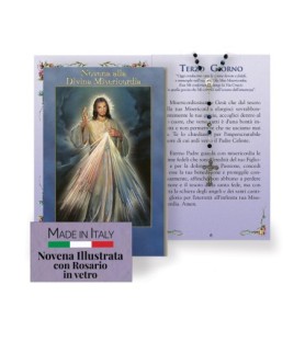 Opuscolo di 24 pagine con la novena a Gesù Misericordioso, illustrazioni a colori e rosario in vetro incluso