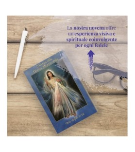 Opuscolo di 24 pagine con la novena a Gesù Misericordioso, illustrazioni a colori e rosario in vetro incluso