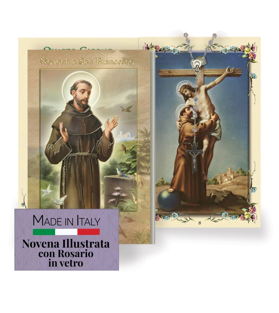 Opuscolo di 24 pagine con la novena a San Francesco, illustrazioni a colori e rosario in vetro incluso Opuscolo di 24 pagine con la novena a San Francesco, illustrazioni a colori e rosario in vetro incluso