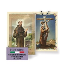 Opuscolo di 24 pagine con la novena a San Francesco, illustrazioni a colori e rosario in vetro incluso