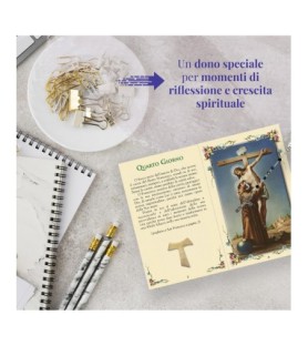 Opuscolo di 24 pagine con la novena a San Francesco, illustrazioni a colori e rosario in vetro incluso