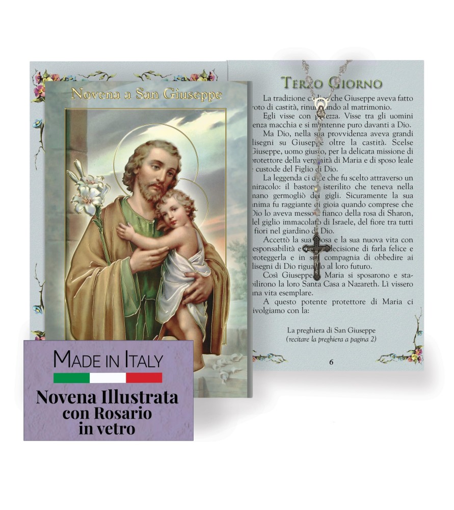 Opuscolo di 24 pagine con la novena a San Giuseppe, illustrazioni a colori e rosario in vetro incluso Opuscolo di 24 pagine con la novena a San Giuseppe, illustrazioni a colori e rosario in vetro incluso