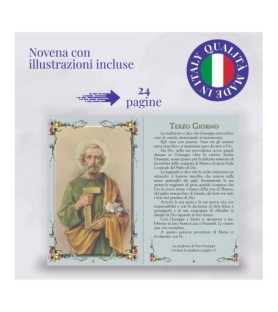 Opuscolo di 24 pagine con la novena a San Giuseppe, illustrazioni a colori e rosario in vetro incluso