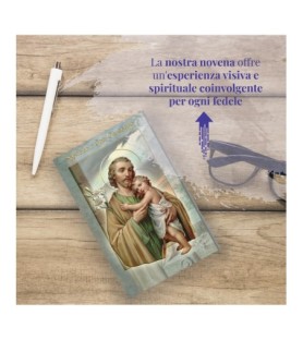 Opuscolo di 24 pagine con la novena a San Giuseppe, illustrazioni a colori e rosario in vetro incluso