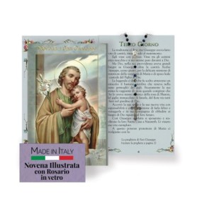 Opuscolo di 24 pagine con la novena a San Giuseppe, illustrazioni a colori e rosario in vetro incluso