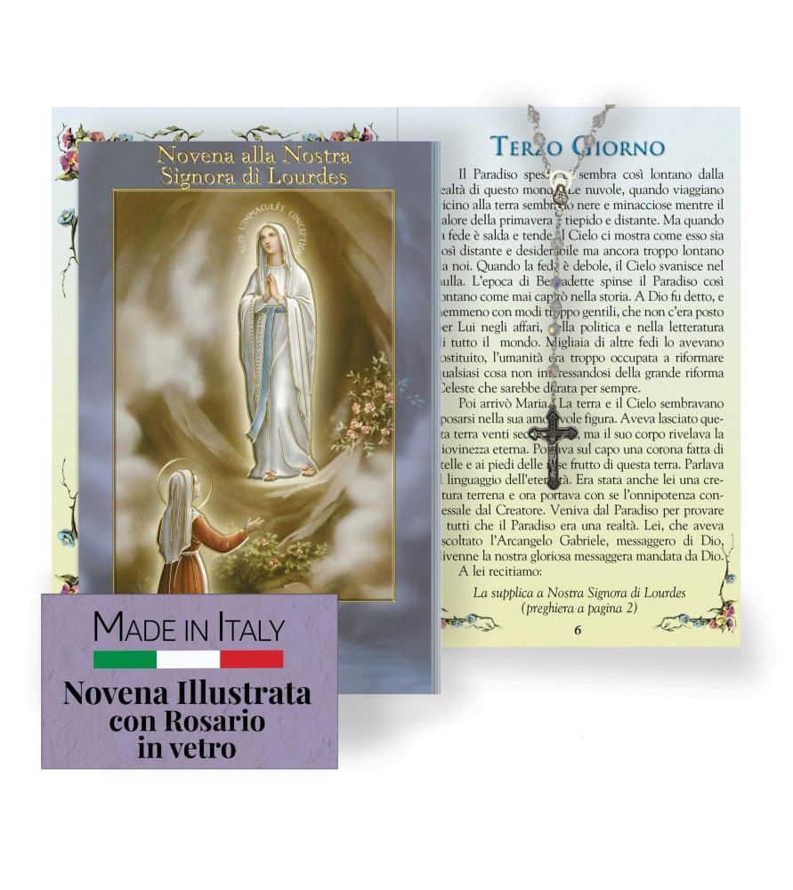 Opuscolo di 24 pagine con la novena a Nostra Signora di Lourdes, illustrazioni a colori e rosario in vetro incluso Opuscolo di 24 pagine con la novena a Nostra Signora di Lourdes, illustrazioni a colori e rosario in vetro incluso