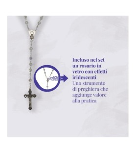 Opuscolo di 24 pagine con la novena a Nostra Signora di Lourdes, illustrazioni a colori e rosario in vetro incluso