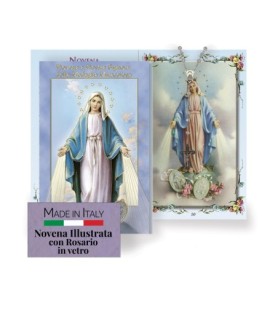 Opuscolo di 24 pagine con la novena a Nostra Signora Miracolosa, illustrazioni a colori e rosario in vetro incluso