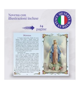 Opuscolo di 24 pagine con la novena a Nostra Signora Miracolosa, illustrazioni a colori e rosario in vetro incluso