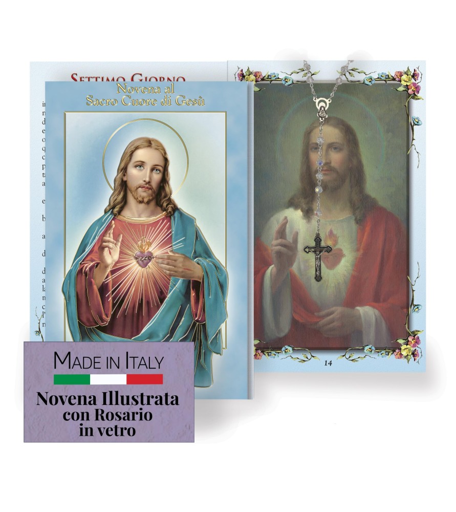 Opuscolo di 24 pagine con la novena al Sacro Cuore di Gesù, illustrazioni a colori e rosario in vetro incluso Opuscolo di 24 pagine con la novena al Sacro Cuore di Gesù, illustrazioni a colori e rosario in vetro incluso
