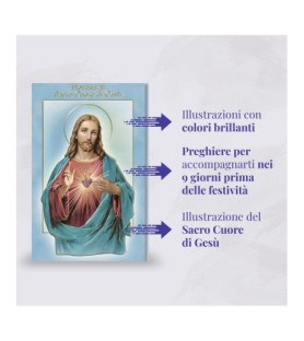 Opuscolo di 24 pagine con la novena al Sacro Cuore di Gesù, illustrazioni a colori e rosario in vetro incluso