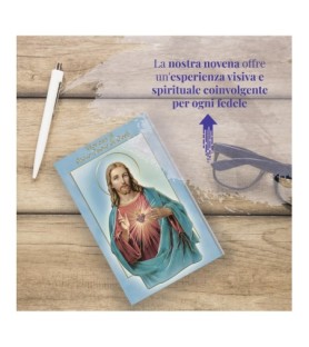 Opuscolo di 24 pagine con la novena al Sacro Cuore di Gesù, illustrazioni a colori e rosario in vetro incluso