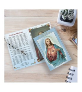 Opuscolo di 24 pagine con la novena al Sacro Cuore di Gesù, illustrazioni a colori e rosario in vetro incluso