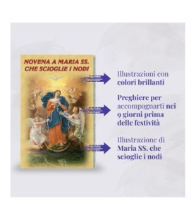 Opuscolo di 16 pagine con la novena alla Madonna che scioglie i nodi, illustrazioni a colori e rosario in vetro incluso