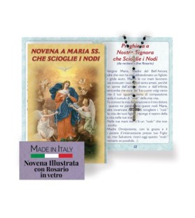 Opuscolo di 16 pagine con la novena alla Madonna che scioglie i nodi, illustrazioni a colori e rosario in vetro incluso