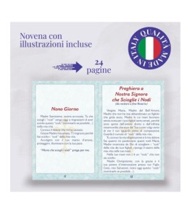 Opuscolo di 16 pagine con la novena alla Madonna che scioglie i nodi, illustrazioni a colori e rosario in vetro incluso
