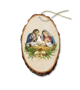 Set di 3 Decorazioni Natalizie su Legno di Pioppo a Forma di Tronchetto  -  Cm 9,5 X 15,5