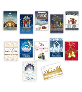 Set di 12 Biglietti Natalizi Assortiti in 12 disegni Diversi - FORMATO Cm 11 X 16