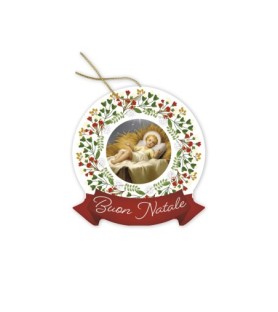 Decorazione natalizia da appendere in resina porcellanata con Gesù Bambino di Vicentini -Formato 10 x 9.5 x 1 Cm