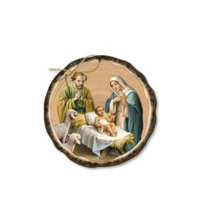 Decorazioni natalizie assortite stampate direttamente su legno con Natività tradizionale -Formato 9 x 9 Cm