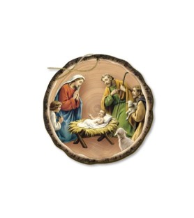 Decorazioni natalizie assortite stampate direttamente su legno con Natività tradizionale -Formato 9 x 9 Cm