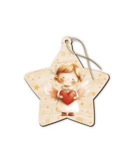 Decorazioni natalizie assortite a forma di stellina in pioppo con angioletti  -Formato 9 x 9 Cm