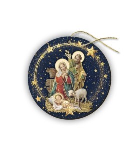 Decorazioni natalizie assortite a forma di pallina in MDF con la Sacra Famiglia della serie Messias -Formato 8 x 8 Cm