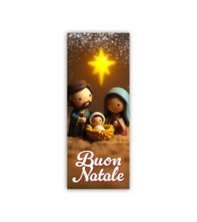 Pacchetto da 100 segnalibri natalizi contemporanei con Sacra Famiglia versione toons -Formato 6 x 15 Cm