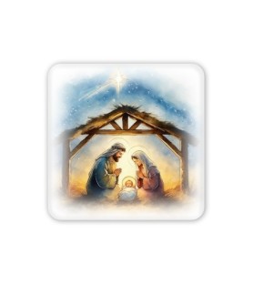 Quadretto in legno raffigurante la Sacra Famiglia in versione acquerello e scatola regalo -Formato 10 x 10 x 1.8 Cm