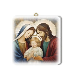 Quadretto in legno raffigurante la Sacra Famiglia in versione neomoderna con scatola regalo -Formato 19 x 19 x 1 Cm