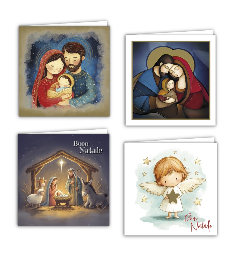 Confezione da 12Biglietti augurali assortiti in oro digitale con busta in carta riciclata kraft -Formato 15 x 15 Cm
